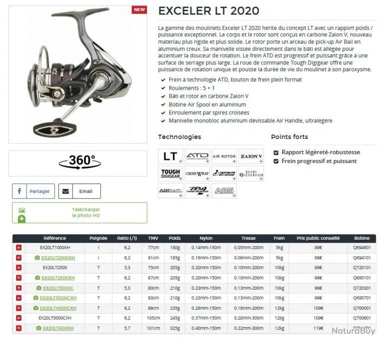Exceler LT 2020 1000 XH Moulinet Spinning Daiwa 4 Exceler LT 2020 1000 XH Moulinet Spinning Daiwa – Image 2